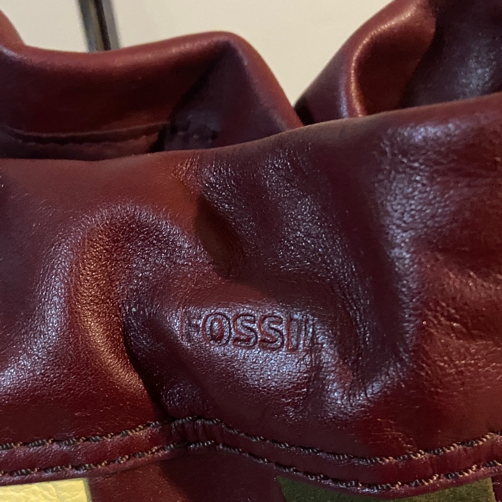 Fossil Burgundy Multicolor Patchwork Leather Draw… - image 3